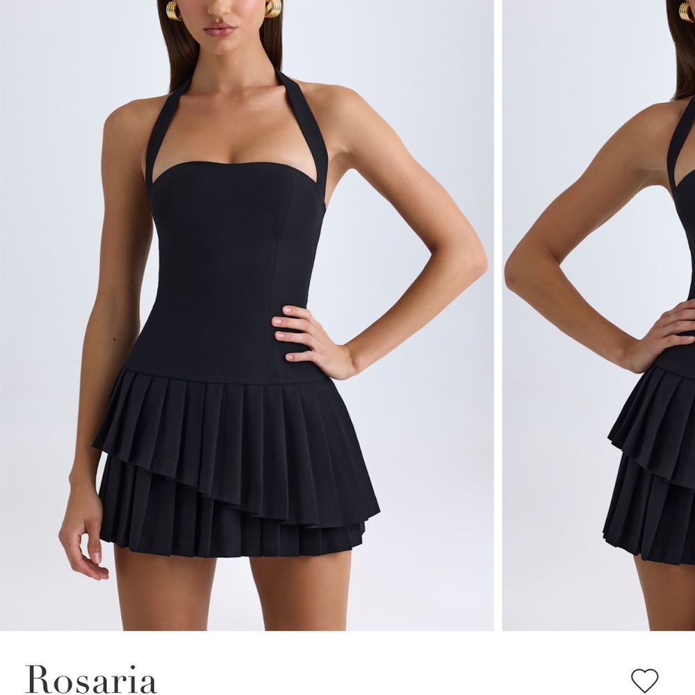 Asymmetric Layered Halterneck Mini Dress in Black